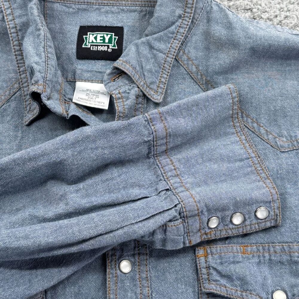 Key Mens Blue Denim Western Shirt Long Sleeve Workwear 2XLT